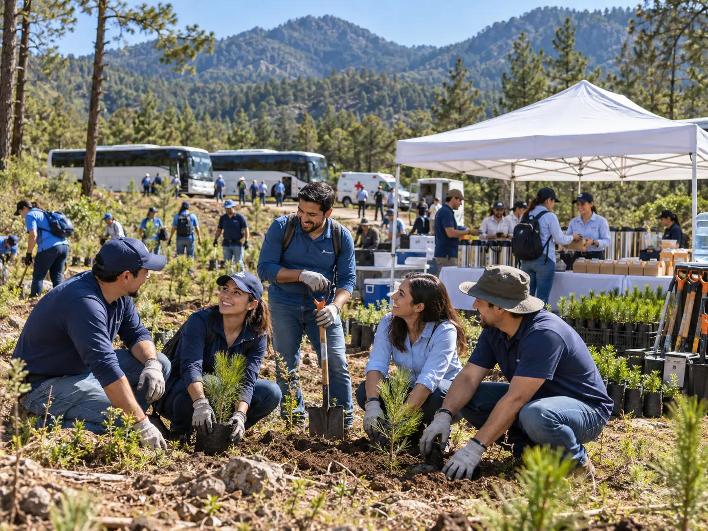 Jornada de reforestación corporativa realizada para BBVA en México.